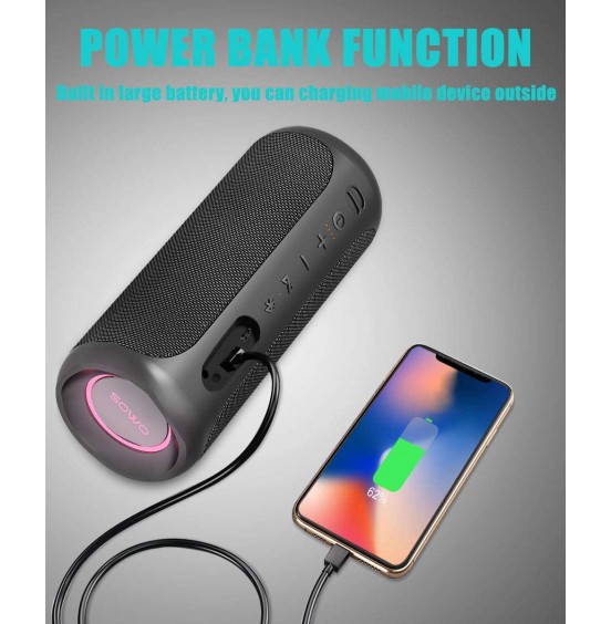 Portable Bluetooth Speaker with Subwoofer, 35W Bass Loud Speaker with Power Bank, IPX7 Waterproof, Wireless Stereo Pairing, 24H Playtime, Speaker with Lights for Outdoor Party, Camping - Black