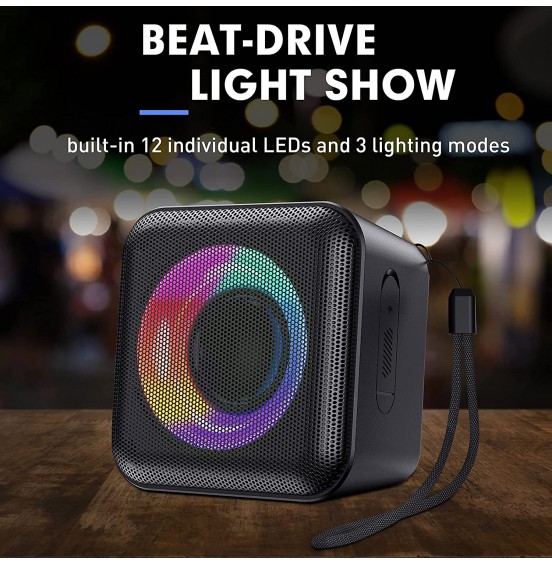 IPX7 Waterproof Portable Bluetooth Speaker, Sewowibo Wireless Bluetooth 5.1 Speaker with LED Light Show Rich Stereo Bass, Micro SD 24H Playtime, Outdoor Party Speaker TWS for Travel Beach Pool Shower