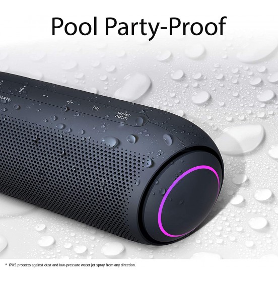 LG XBOOM Go Speaker PL5 Portable Wireless Bluetooth, Dual Action Bass, Sound by Meridian, Water-Resistant, Sound Boost EQ, 18 Hour Battery Life, LED Lighting - Black