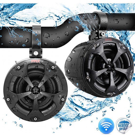 4” Waterproof Off-Road Bluetooth Speakers - 800W Power w/ Amplified Speaker System for ATV/UTV, Aux (3.5mm) Input Jack, Marine Grade Weatherproof, Great for Use w/ all 12V Vehicles - Pyle PLUTV43BTA